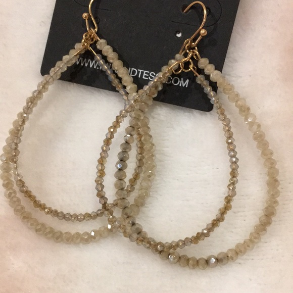 Mia Tess Tan Rondell Crystal Large Hoop Dangle Earrings NWT Gold Alloy - Picture 5 of 12